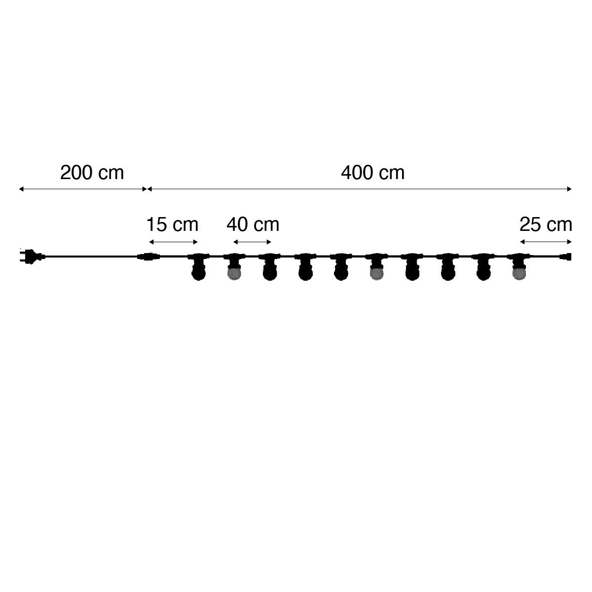 Lichtsnoer zwart koppelbaar met stekker 6m incl. E27 multicolor 10-lichts IP54 - Lubber