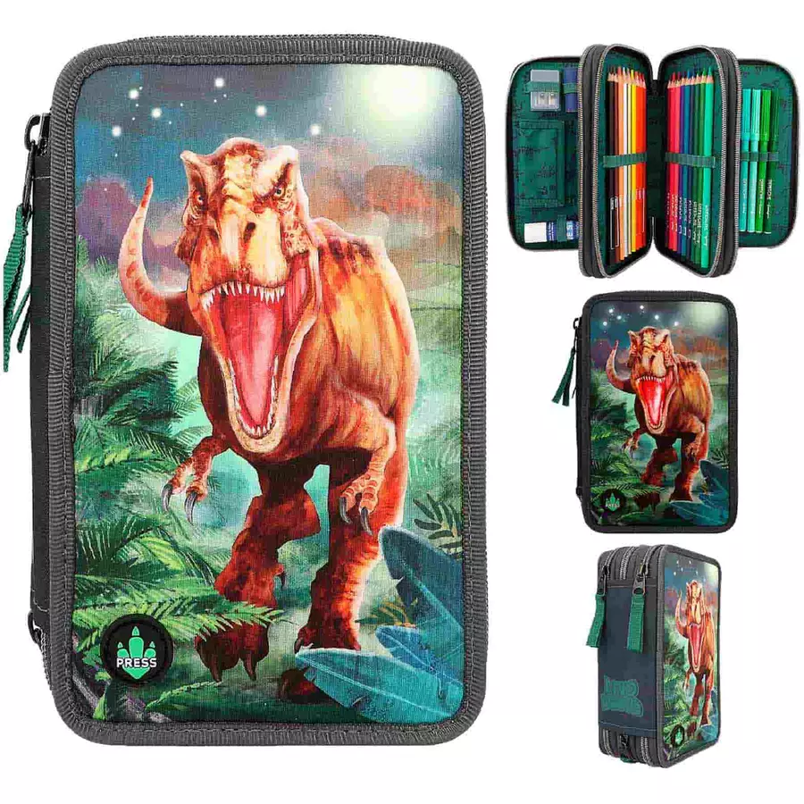 Depesche Federtasche LED grau Dino World 20 x 13 x 7 cm bunt