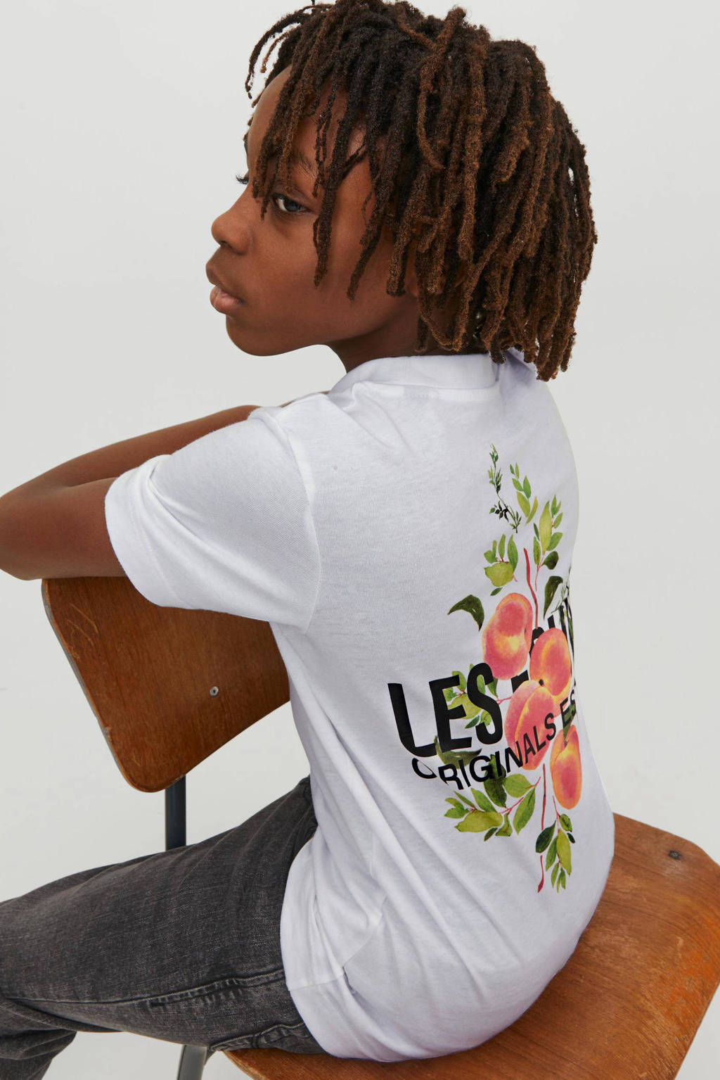 JACK & JONES T-shirt JORFLORES met backprint wit