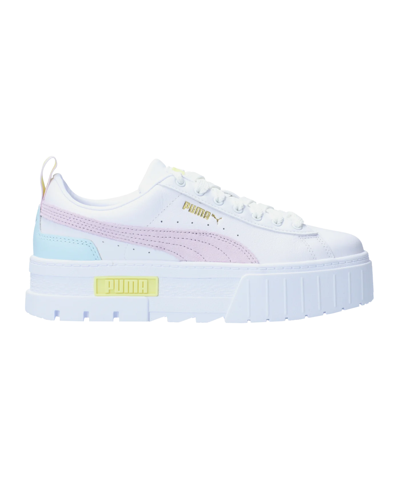 PUMA Mayze Leather Damen Weiss Lila Gold F10