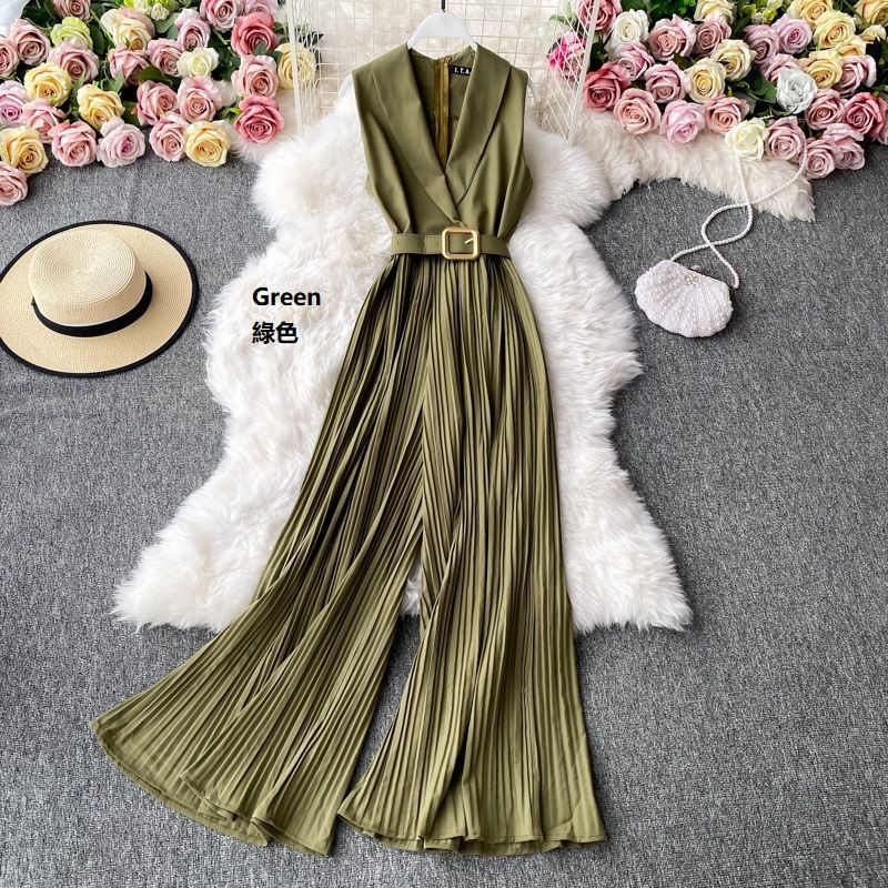 Yearnin - Mouwloze jumpsuit met wijde pijpen en riem