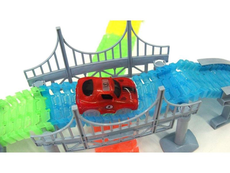 Amewi Magic Traxx Bahn Mega Set mit Brücke Schienenset mit Brücke und zwei Rennwagen