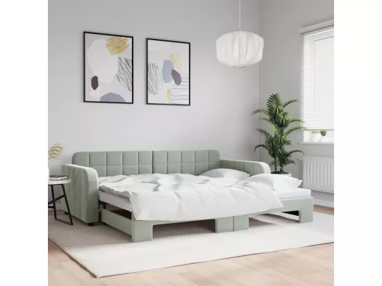 Lit de jour avec lit gigogne gris clair 90x200 cm velours
