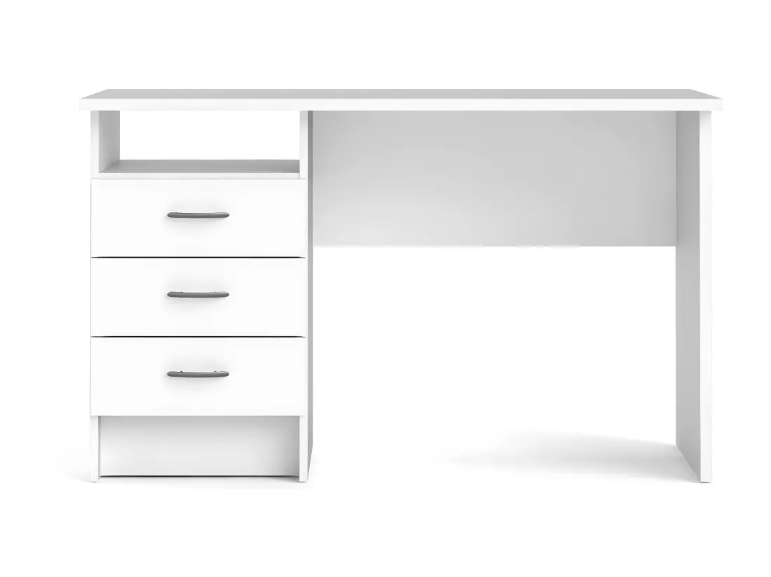 Bureau linéaire avec trois tiroirs, couleur blanche, Dimensions 120 x 72 x 48 cm