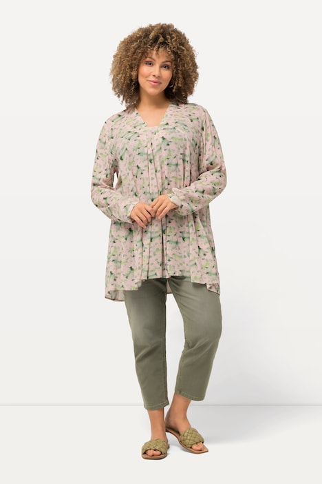 Bluse, bedruckt, A-Linie, Carree-Ausschnitt, Langarm