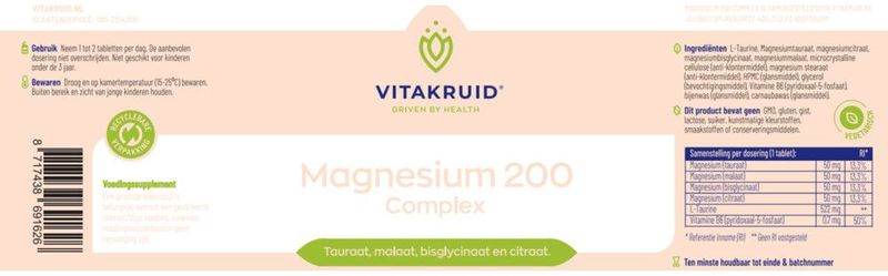 Vitakruid - Magnesium 200 complex - 180 Tabletten