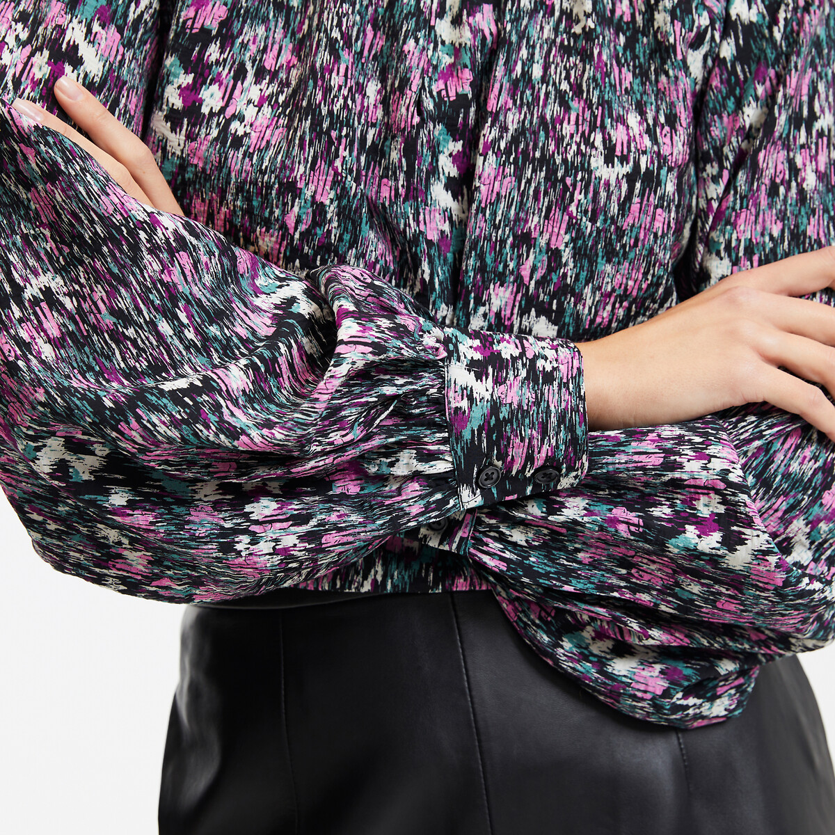 COLEÇÕES LA REDOUTE<br>Blusa com gola redonda, estampa gráfica e mangas compridas