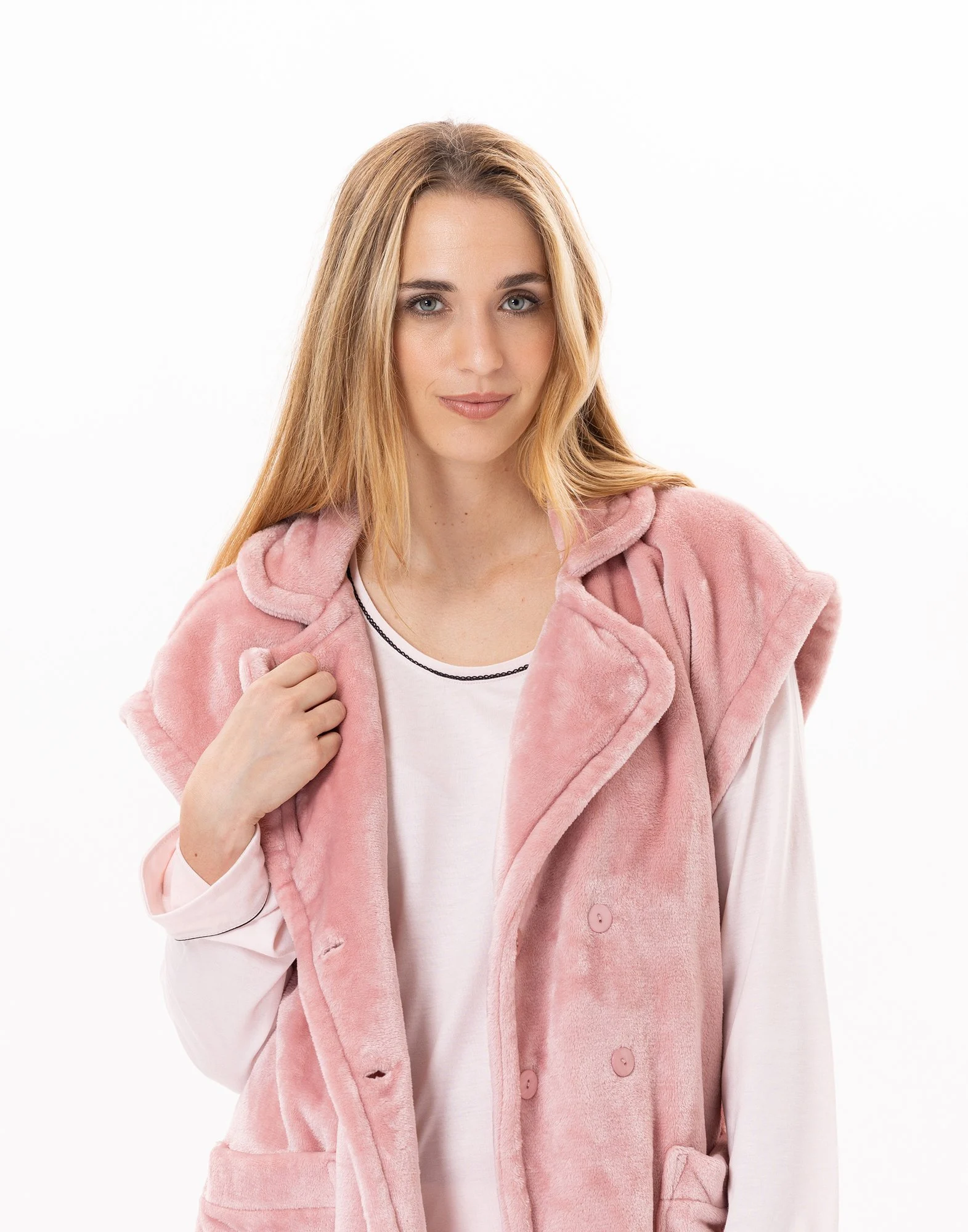 ESSENTIEL 876 - Veste en peluche flanelle | Rose