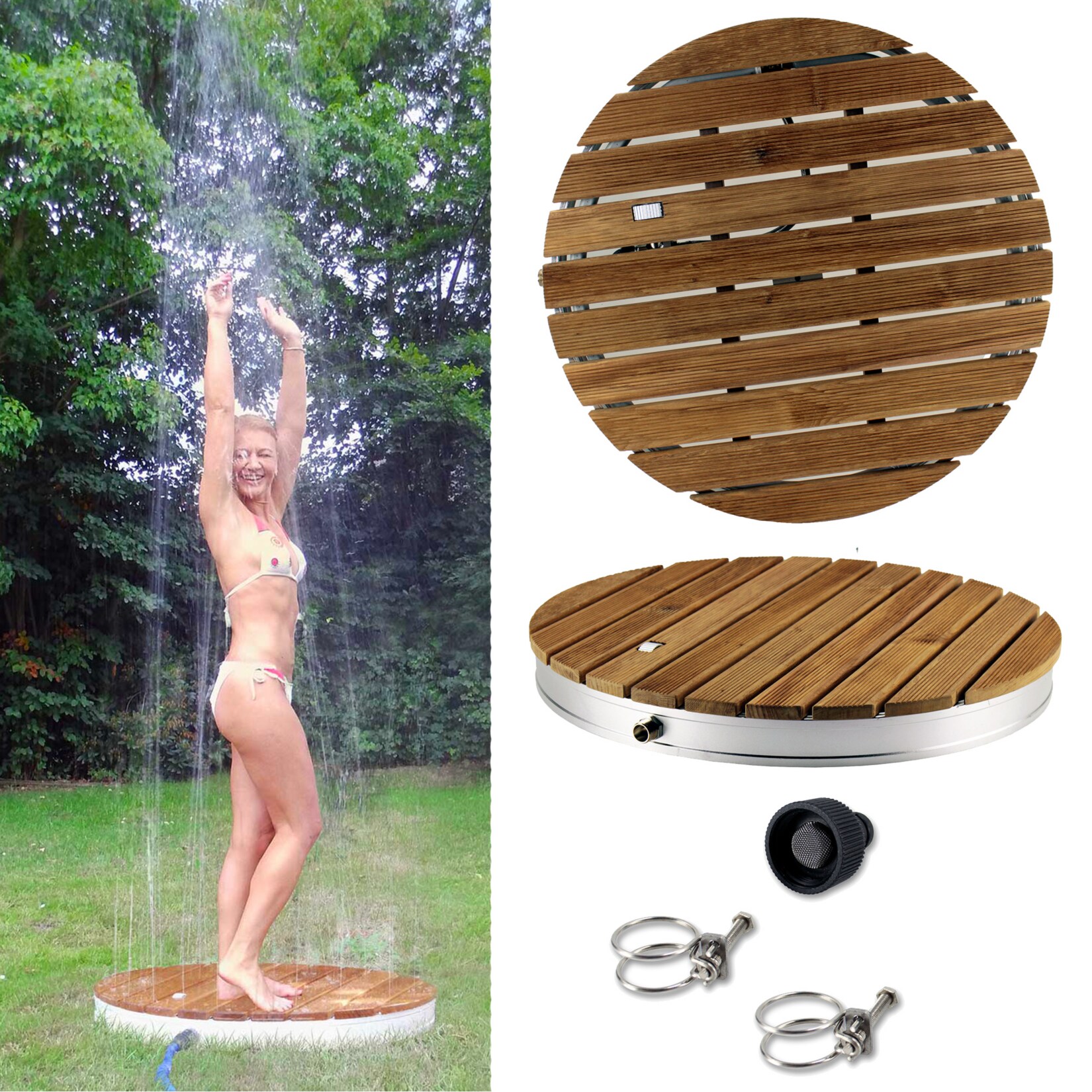 Garten-Bodendusche aus Teak-Holz, rund