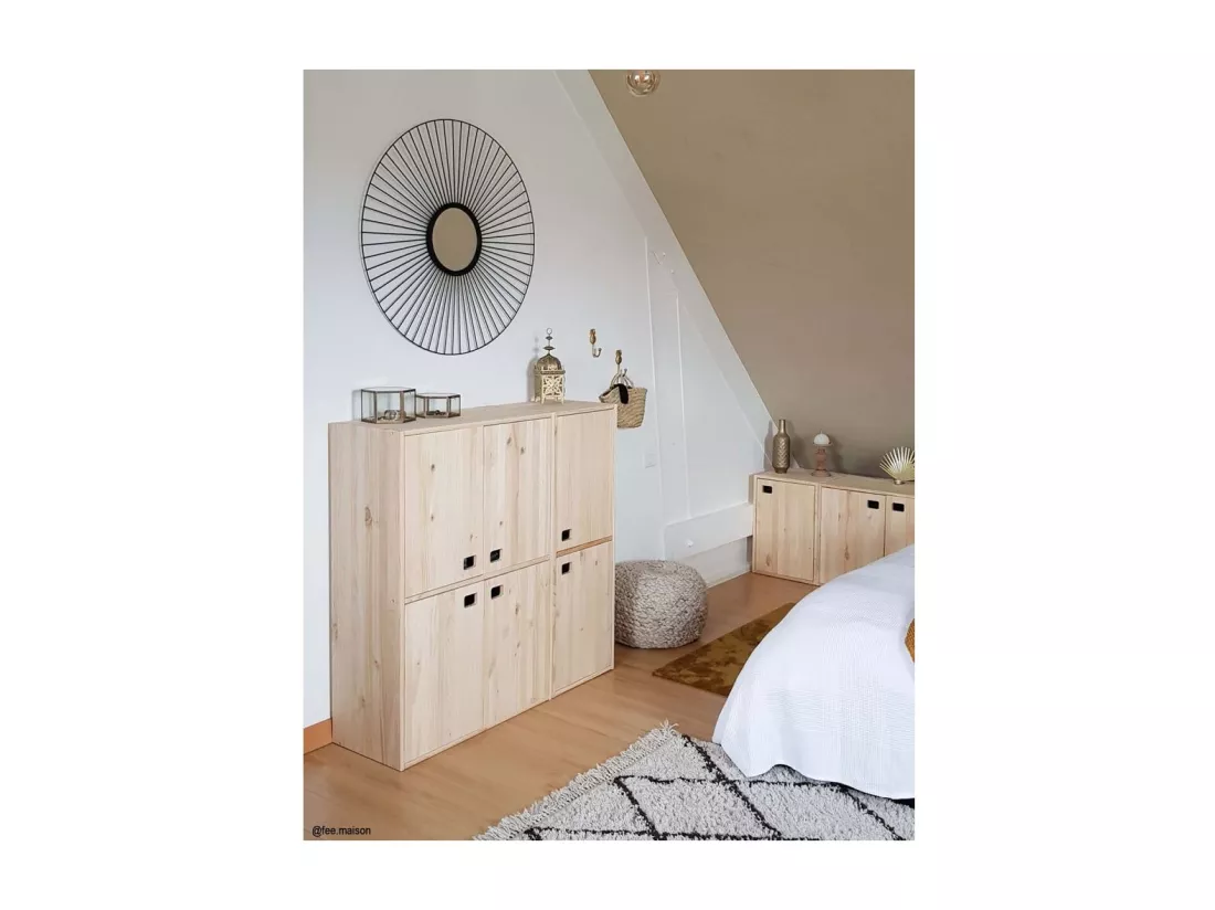 Armoire en pin brut 2 portes 4 tablettes Dinamic