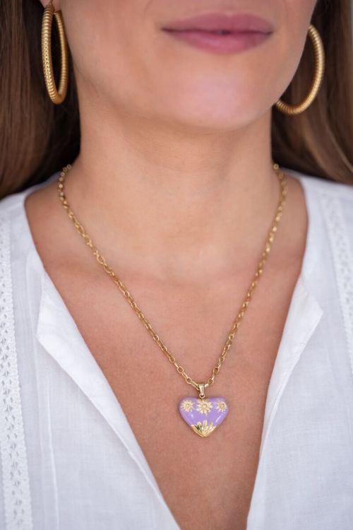 Art schakelketting met lila vintage hart