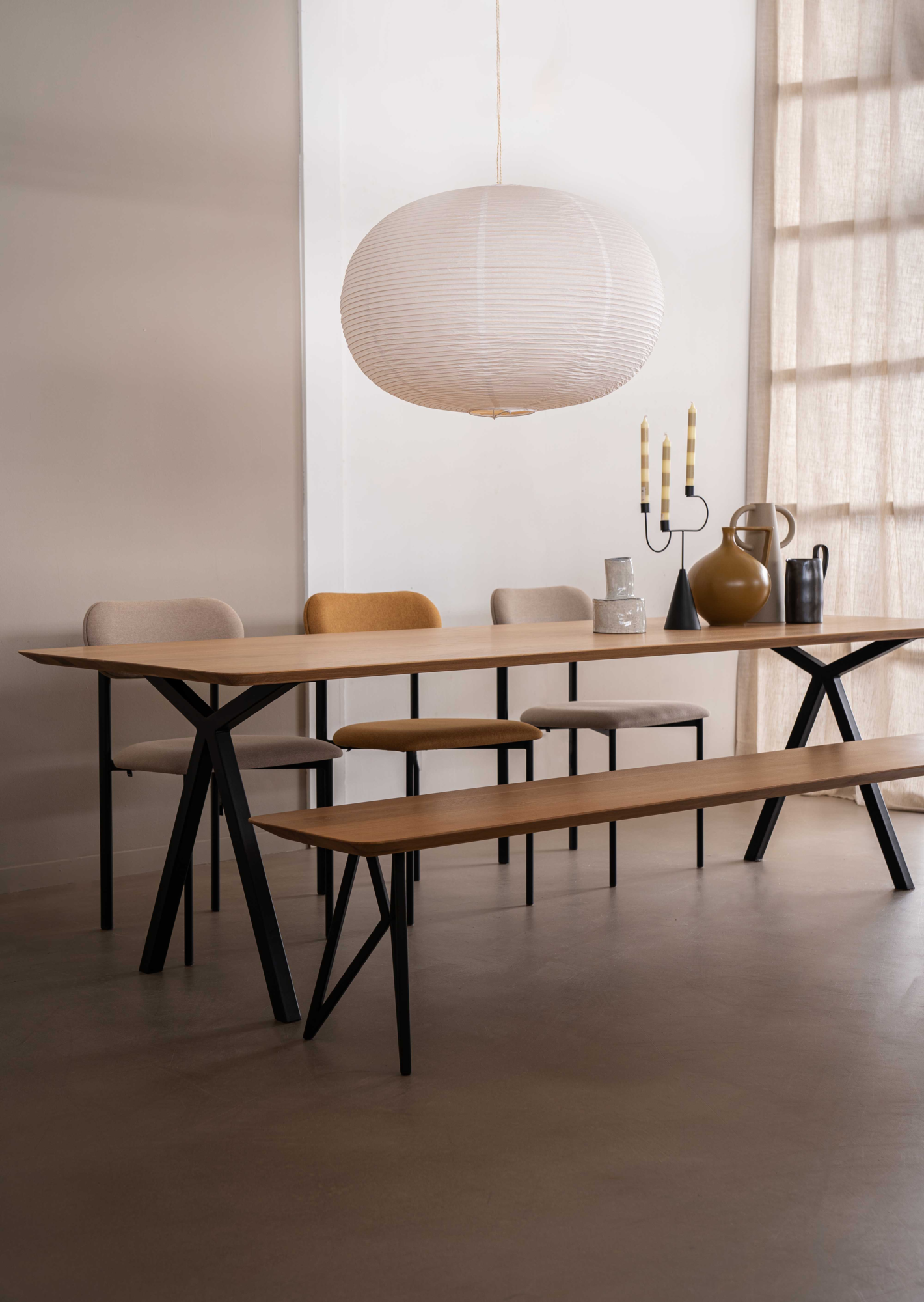 Studio HENK tafel Slim X-type Rechthoekig, zwart frame - Smart Collectie 260 x 90 cm | Eikenhout | Verjongde rand | Frame Zwart