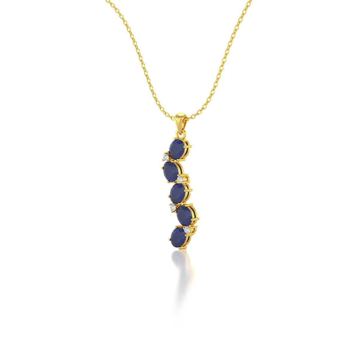 Collier Pendentif ADEN Or 585 Jaune Saphir et Diamants Chaine Or 585 incluse 1.78grs