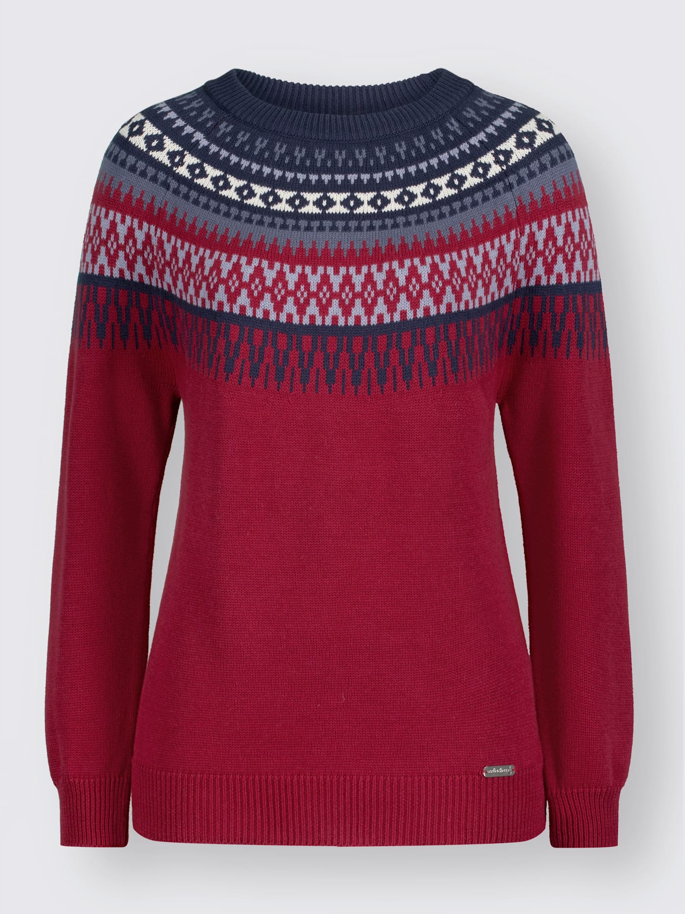 Pull en pur coton motif norvégien en jacquard col rond