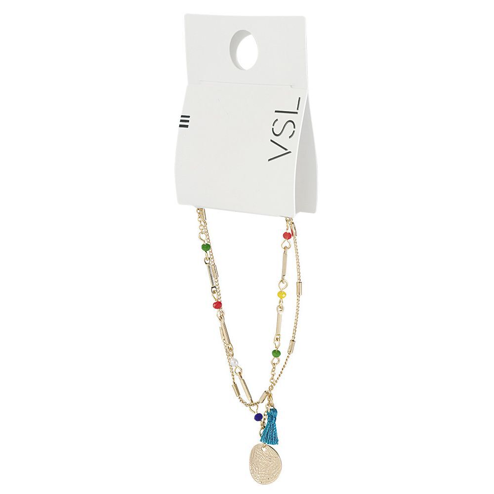 Bracelet à 2 rangs médaille et pompon