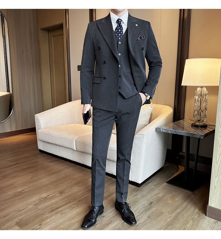 Blueforce - Set: Effen dubbelrijs blazer + pantalon