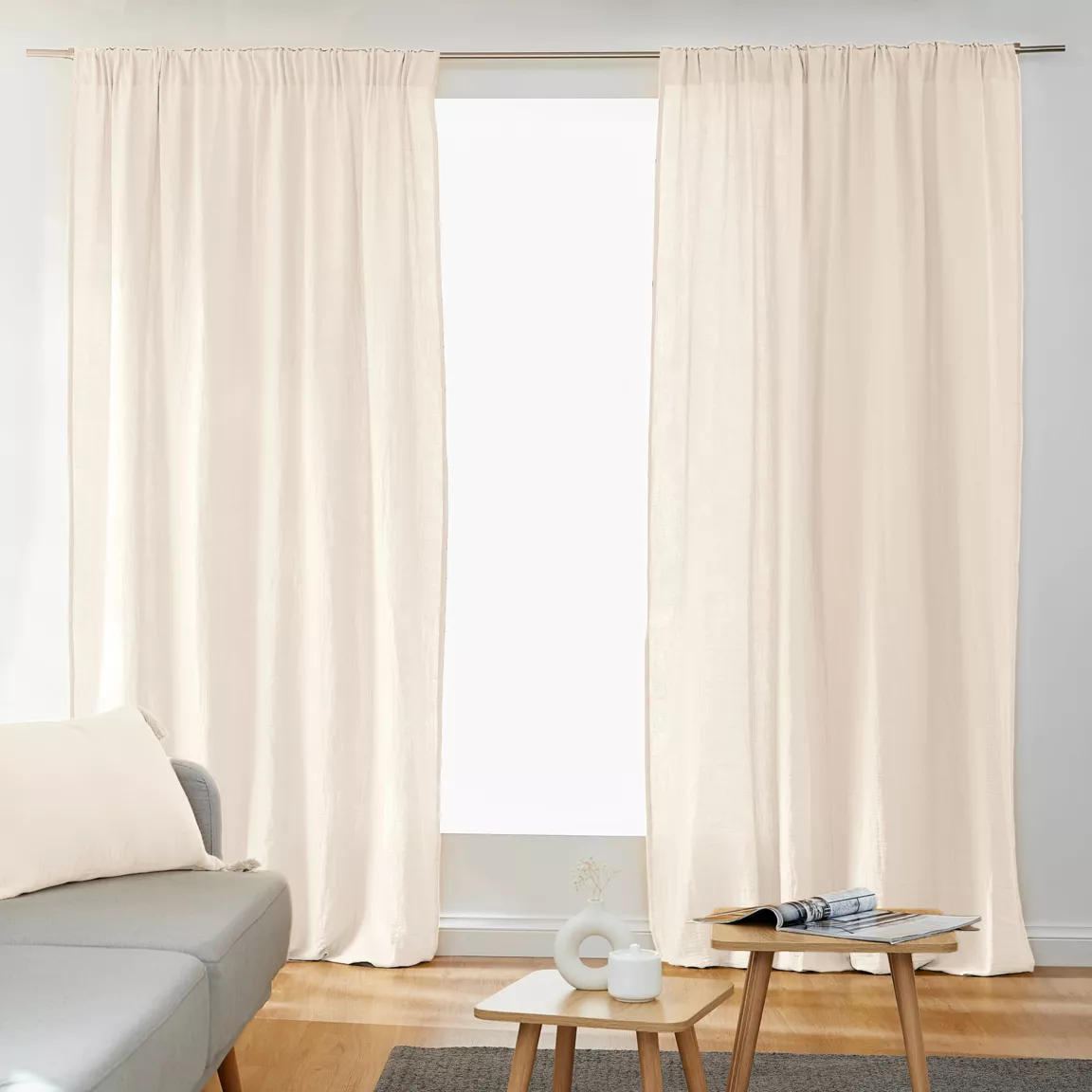 Rideau gaze de coton galon fronceur (140 x 240 cm) Gaïa Beige pampa