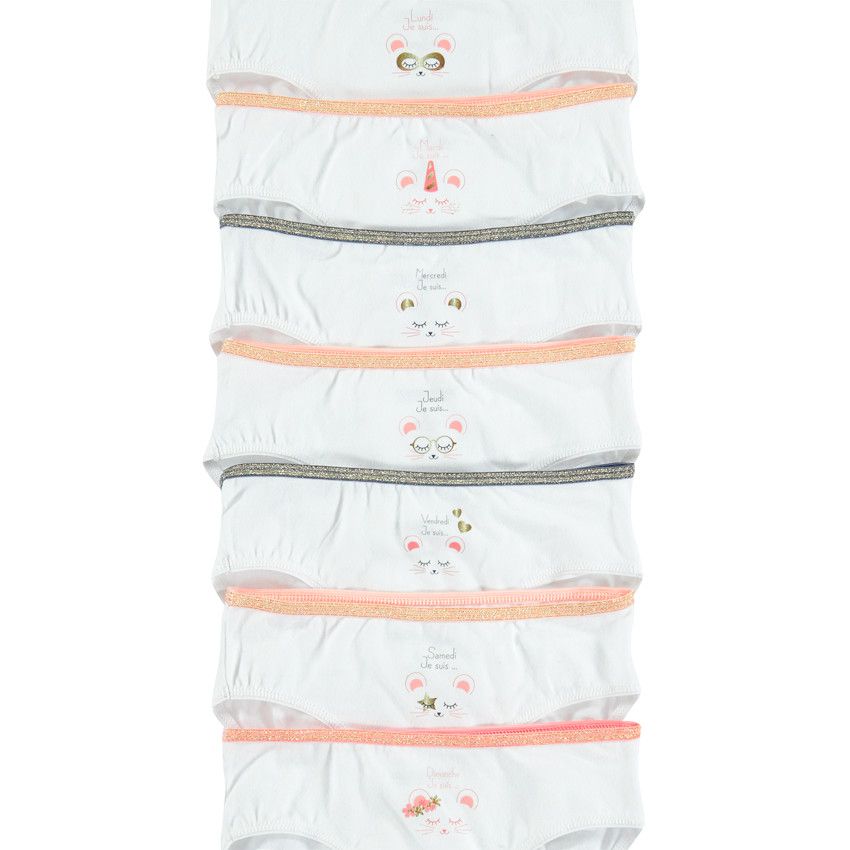 Lot de 7 culottes en coton avec souris printée et taille élastiquée - Blanc