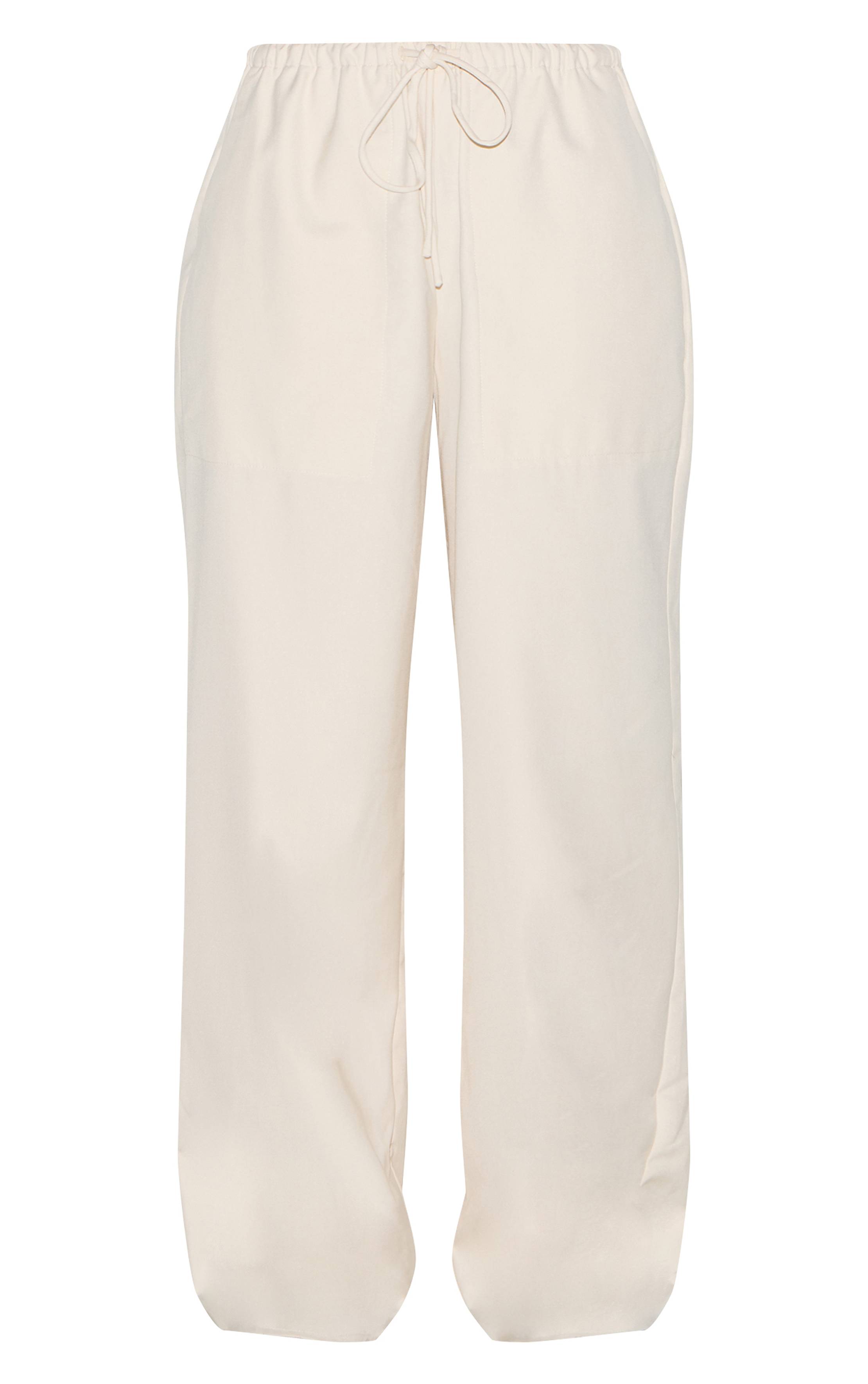Crème Pantalon Ample Taille Basse En Tissu Tissé Avec Cordon De Serrage