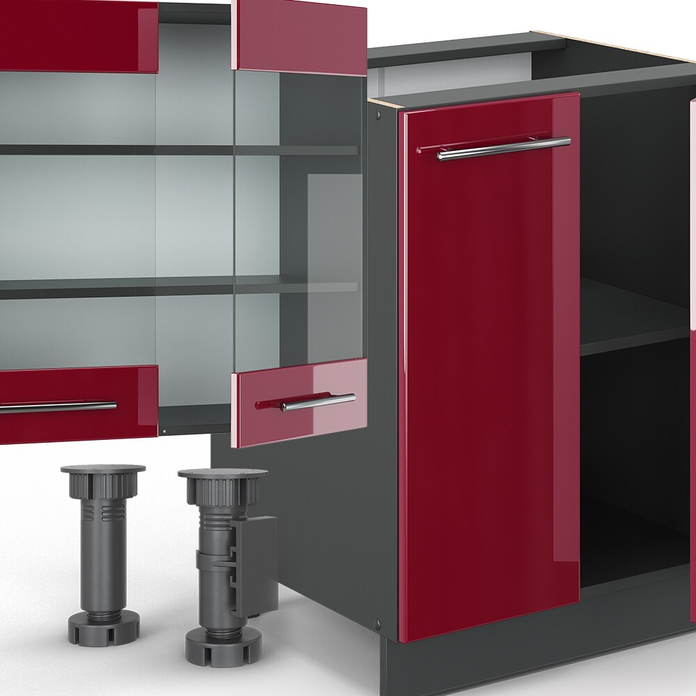 Vicco Küche Fame-Line 240 cm Küchenzeile Küchenblock Einbau Bordeaux Hochglanz