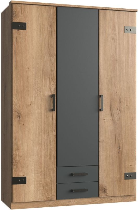 Stratum - Kledingkast - Draaideur - Hout - Industrieel - 4 Legplanken & 2 Roedes