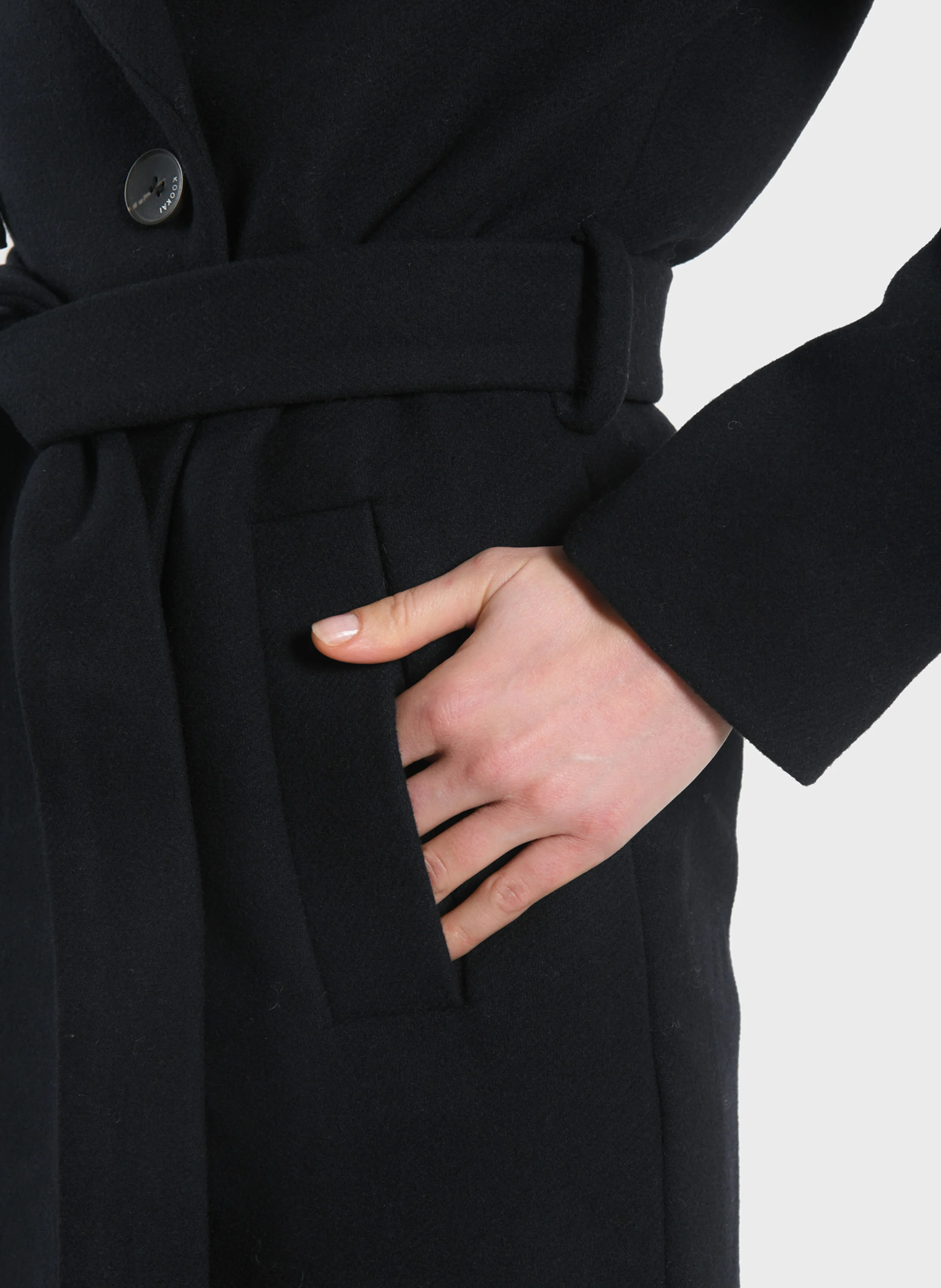 CATHY - Manteau droit en laine mélangée | Noir
