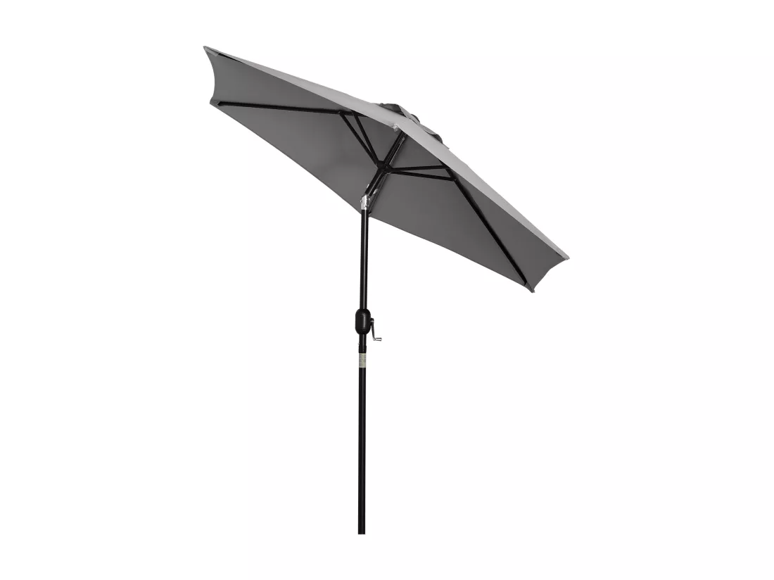 Parasol hexagonal inclinable dim. Ø 2,3 x 2,16H m métal polyester haute densité gris