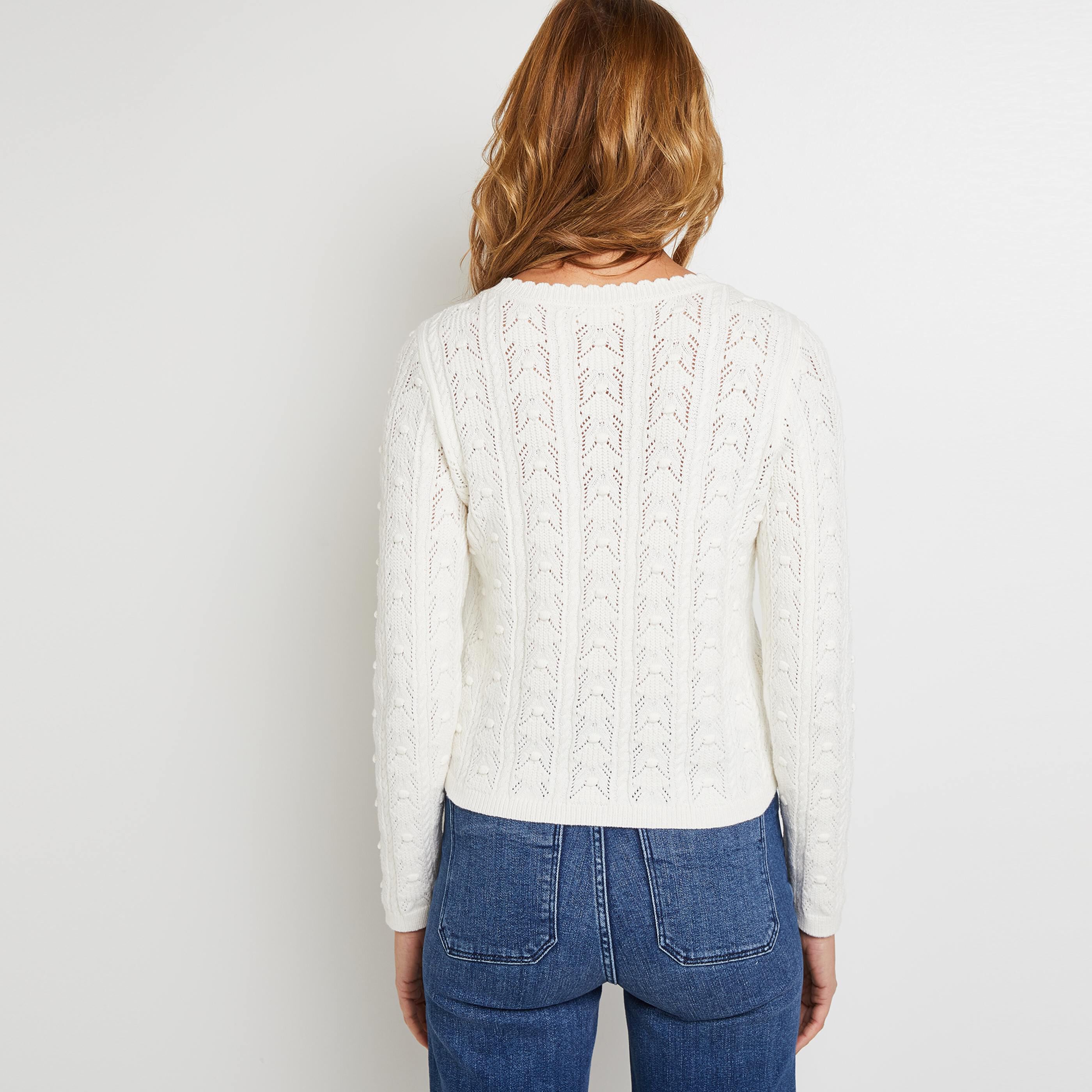 Gilet col rond femme - BLANC CASSE