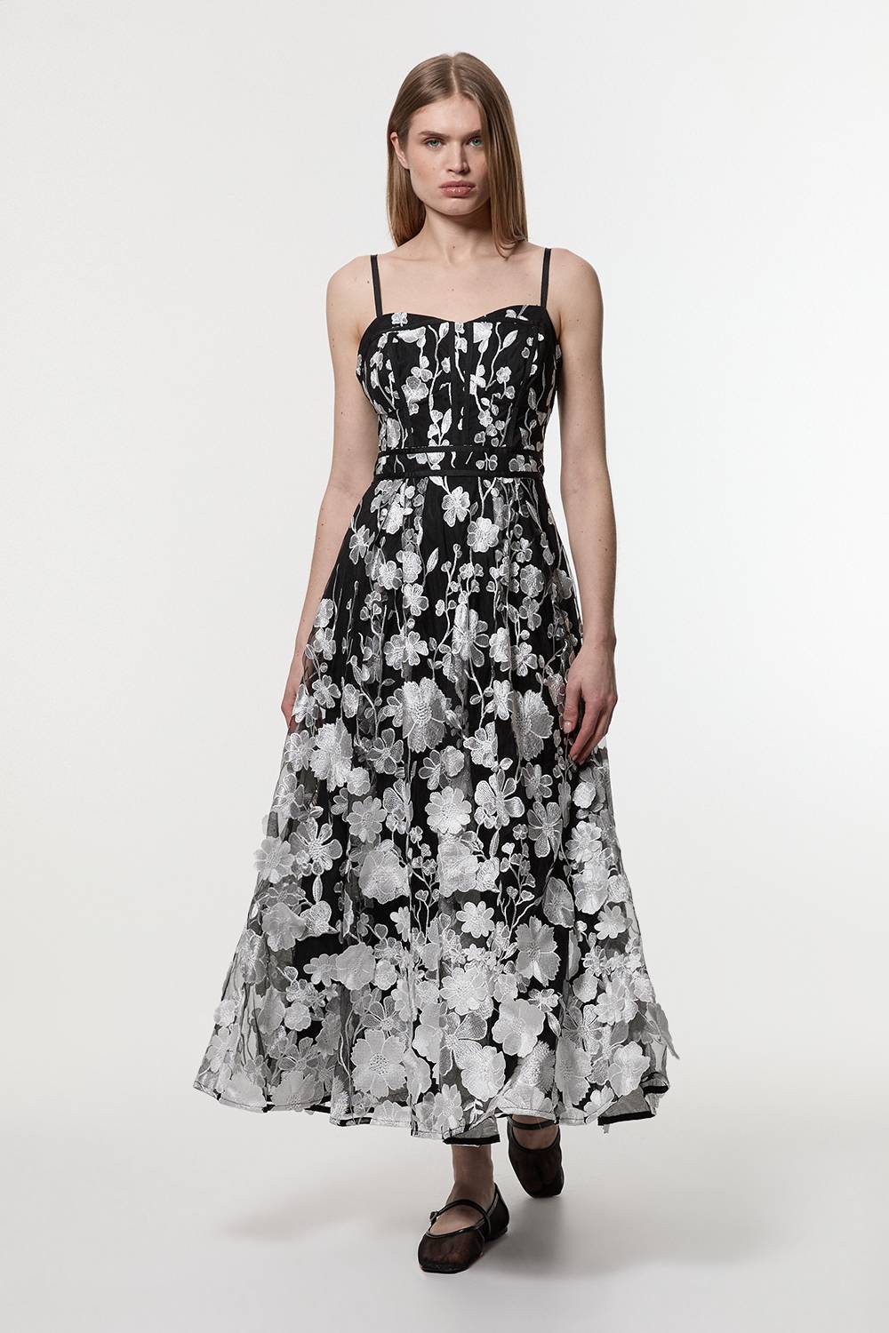 KarenMillen Robe midi tissée avec détail corset en appliques florales