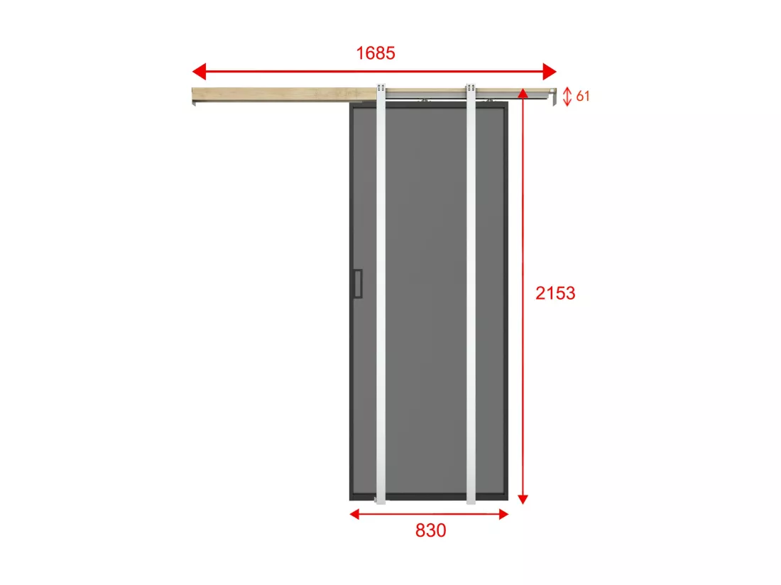 Porte coulissante avec système à galandage - aluminium et verre trempé fumé dépoli - H205 x L83 cm - LINCI II