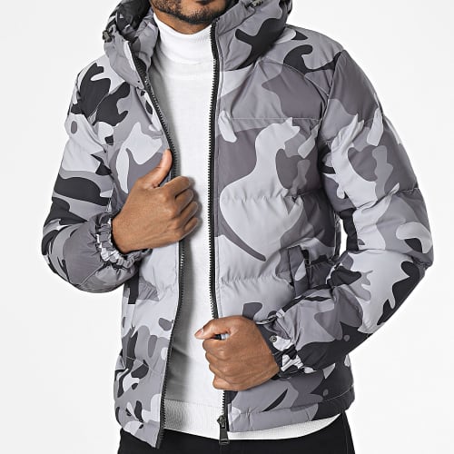Doudoune Capuche Gris Camouflage
