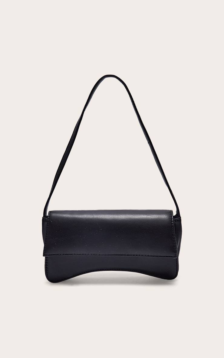 Noir Sac À Bandoulière Baguette En Synthétiquecuir Avec Rabat