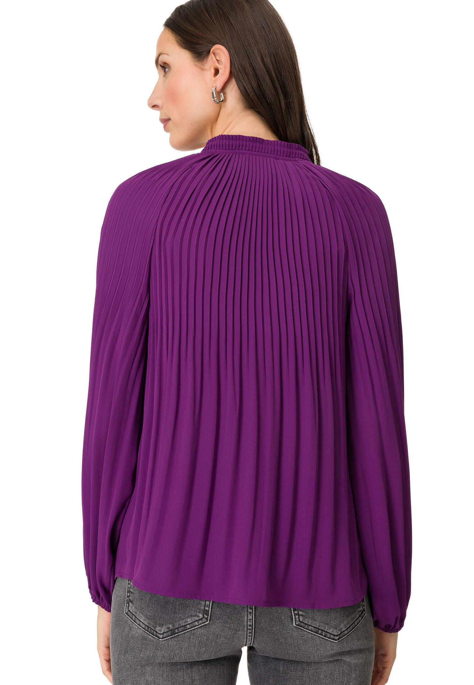 zero| Damen Plissee Bluse mit V-Ausschnitt