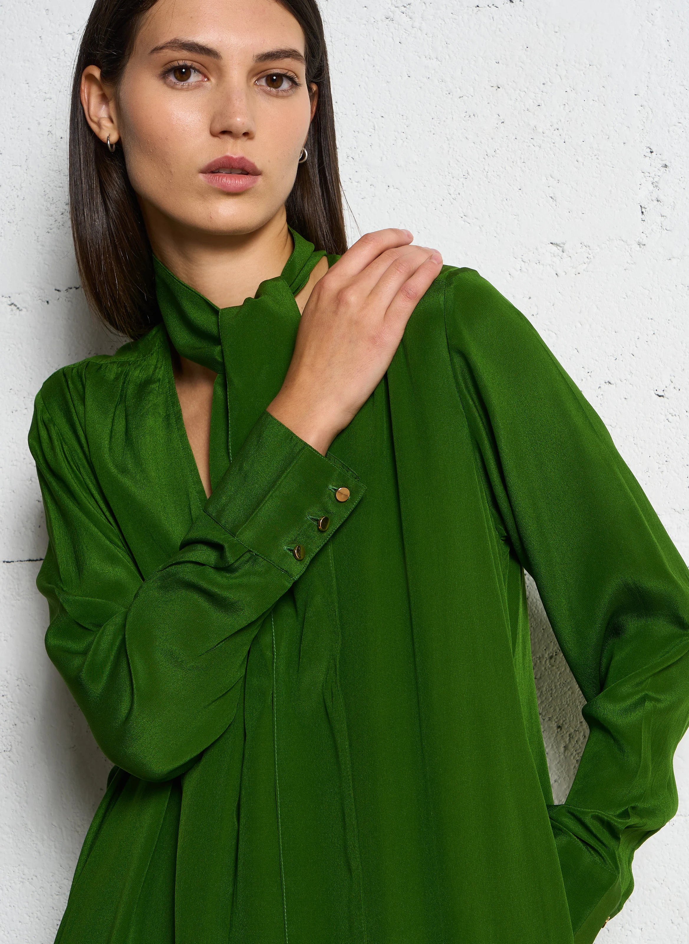 GRANT - Robe manches longues en soie | Vert