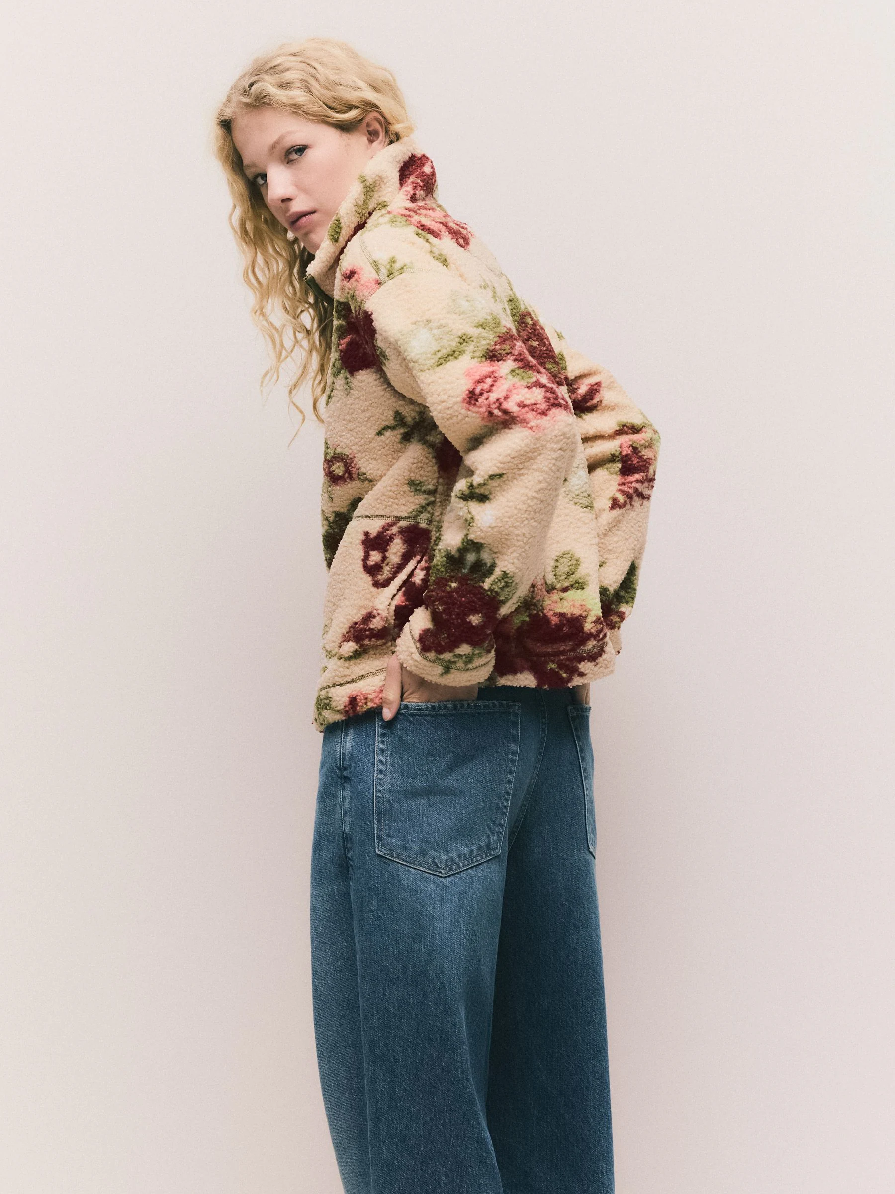 Roze met bloemenprint - Soft Touch Knusse Teddy Borg Kwartrondrits Fleece