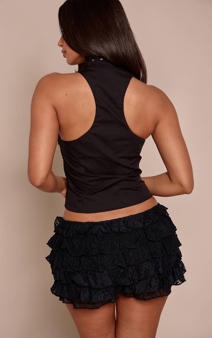Noir Top Ajusté Sans Manches À Col Broderie Cœur Petite