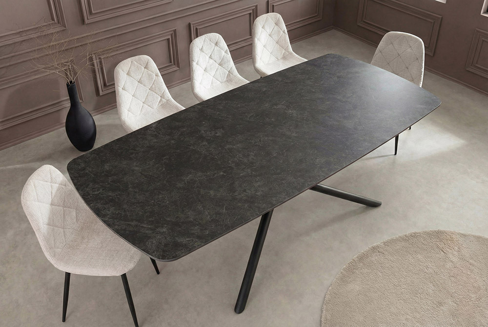 Design Esstisch OSAKA 160cm anthrazit Keramik schwarz Sterngestell Metall