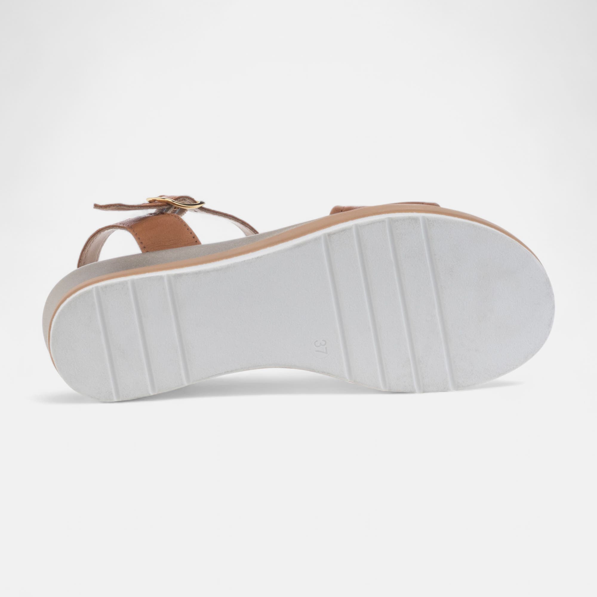 Sandales à talon compensé Femme en cuir cognac