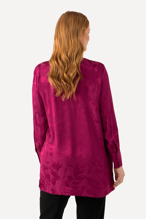 Bluse, florales Jacquardmuster, V-Ausschnitt, Langarm
