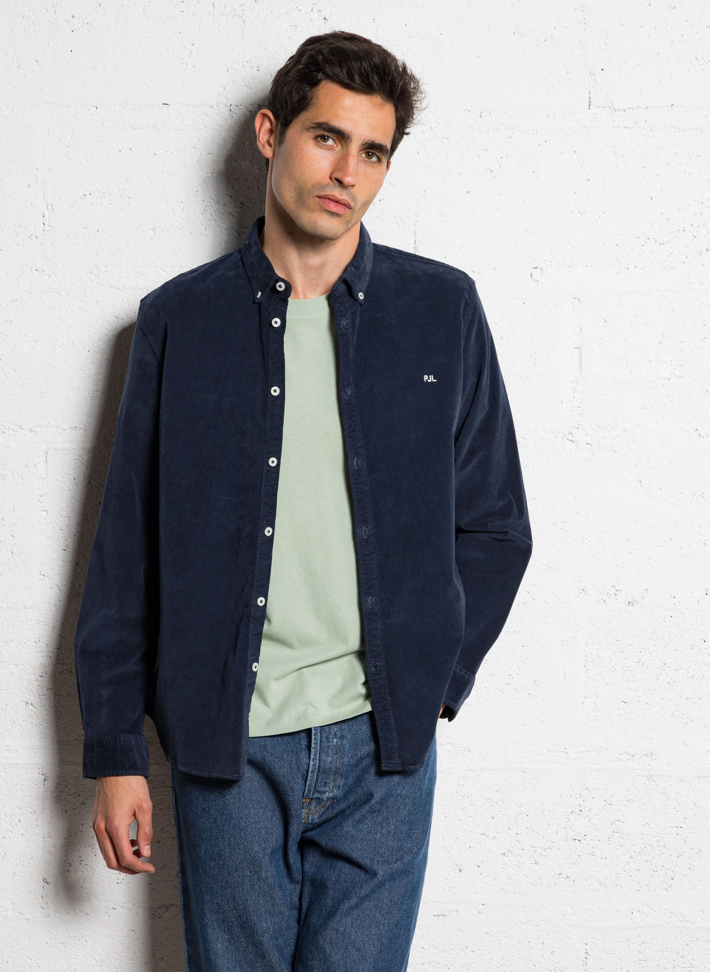 MILLER - Chemise col classique en coton mélangé | Bleu