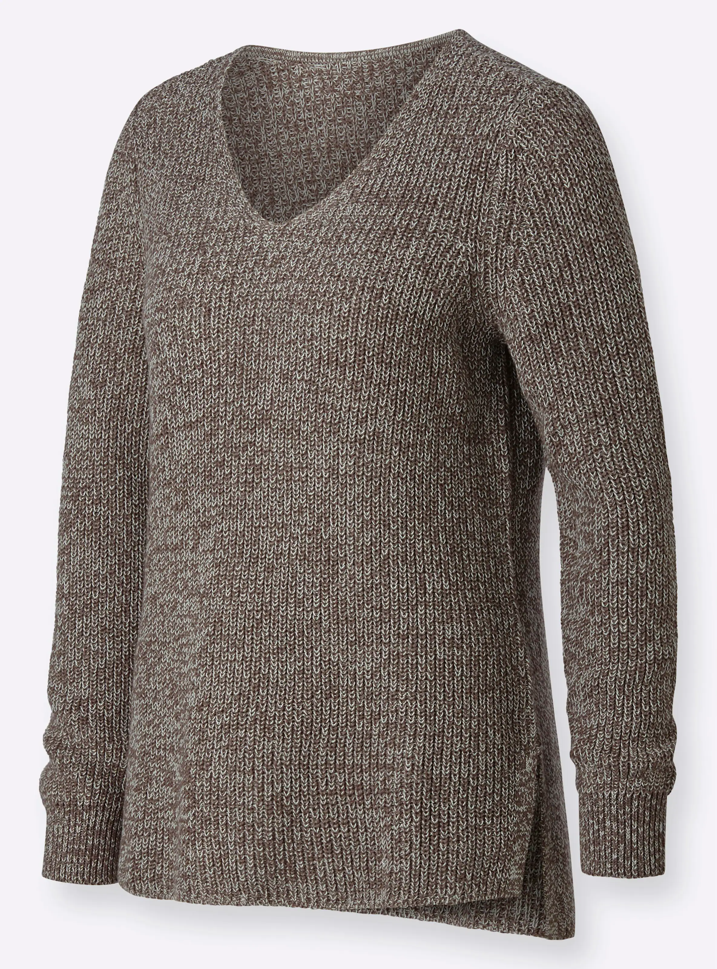Langarm-Pullover in sesam-meliert