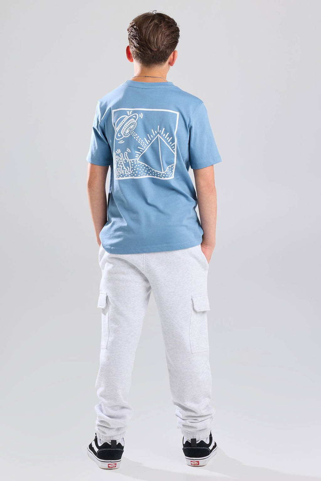 America Today T-shirt met backprint lichtblauw/wit