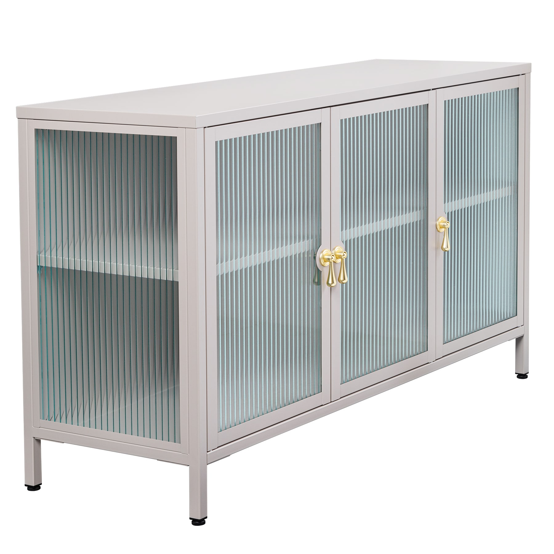 riess-ambiente Sideboard AMSTERDAM - 105cm greige gold Riffelglas Metall Vitrine Schrank Modern