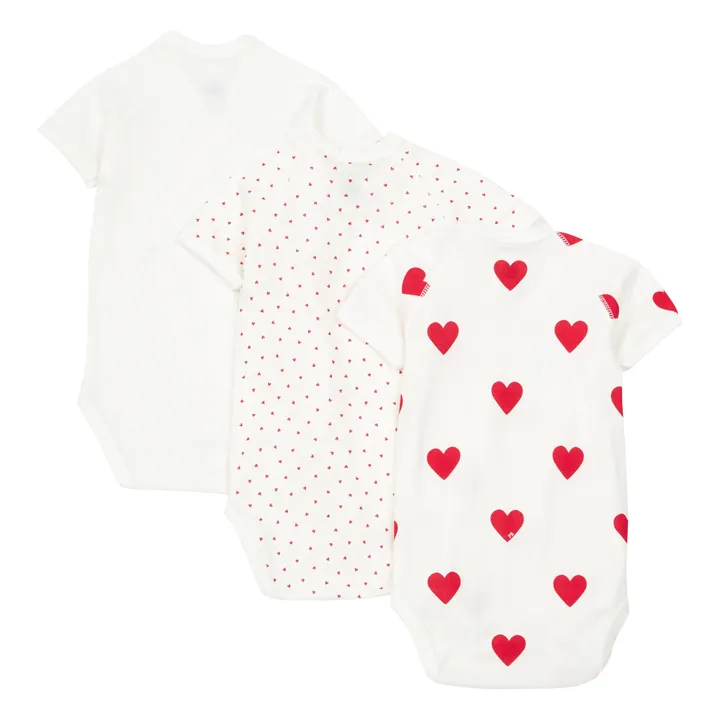 Petit Bateau Lot 3 Bodies Cœurs Coton Bio | Rouge