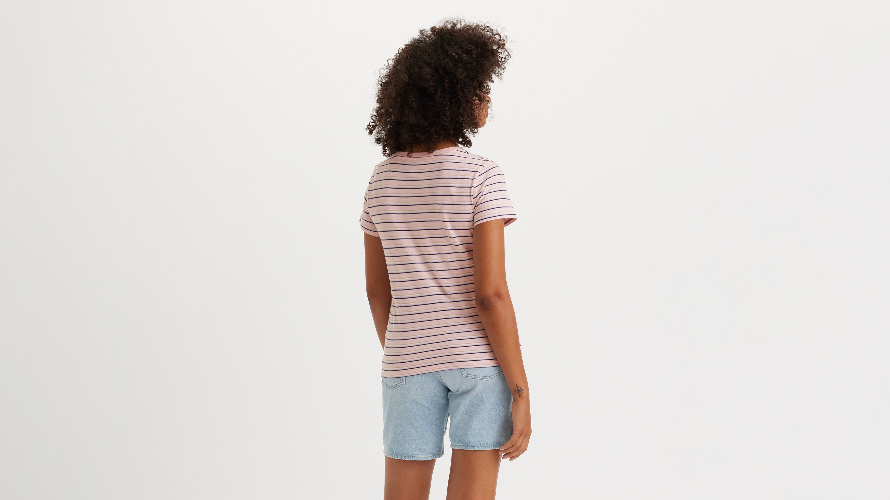 T-shirt Perfect à col V - Cool Stripe Chalk Pink - Rose