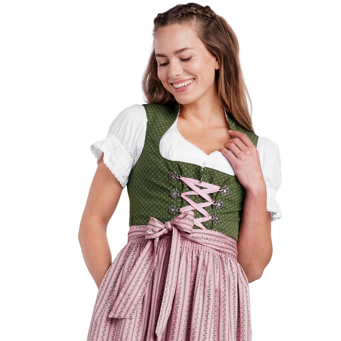 Gina Benotti Damen Dirndl mit floralem Muster dunkelgrün / rosa