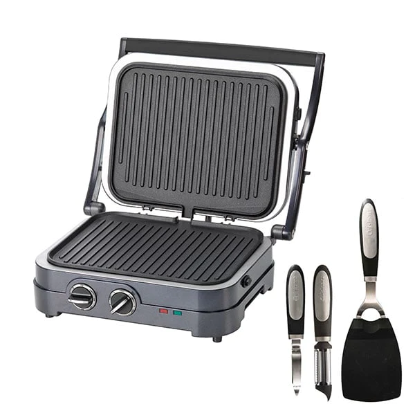 Grill électrique 2-en-1 Griddler GR47BE avec 2 éplucheurs et 1 spatule