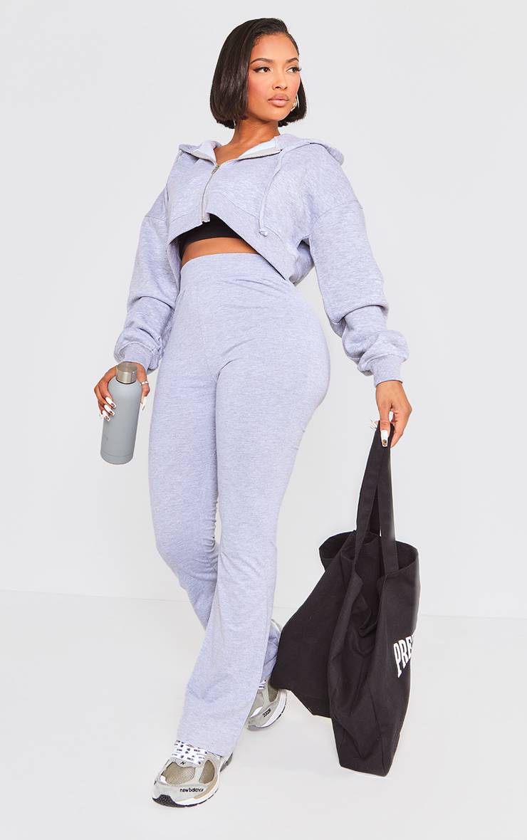 Gris Chiné Pantalon Évasé Taille Haute En Coton Shape