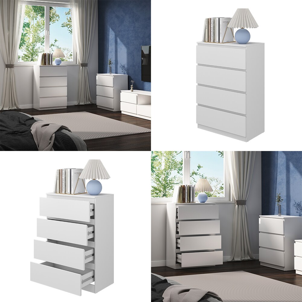Vicco Kommode Calisto, Weiß 70 x 102 cm, mit 4 Schubfächer, Schrank, Wohnzimmer