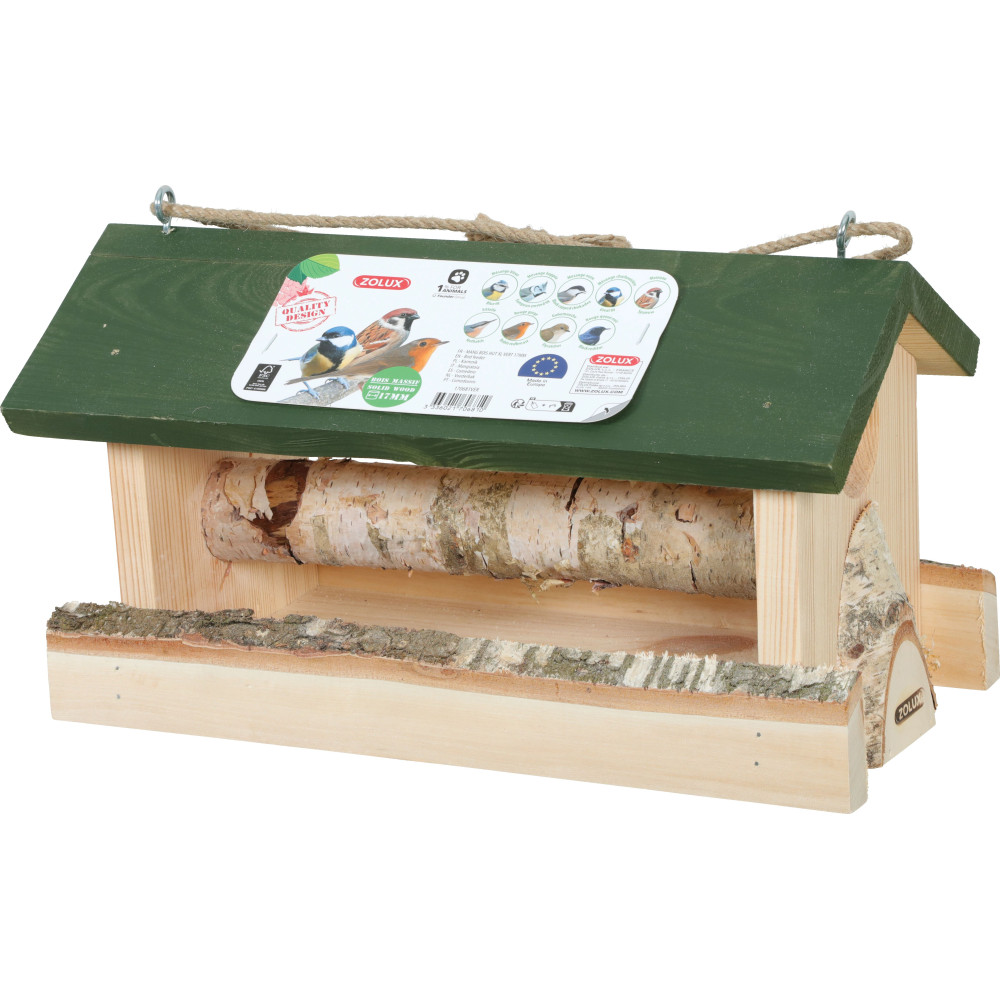 Mangeoire en bois xl 19 x 37 h 20 cm pour oiseaux